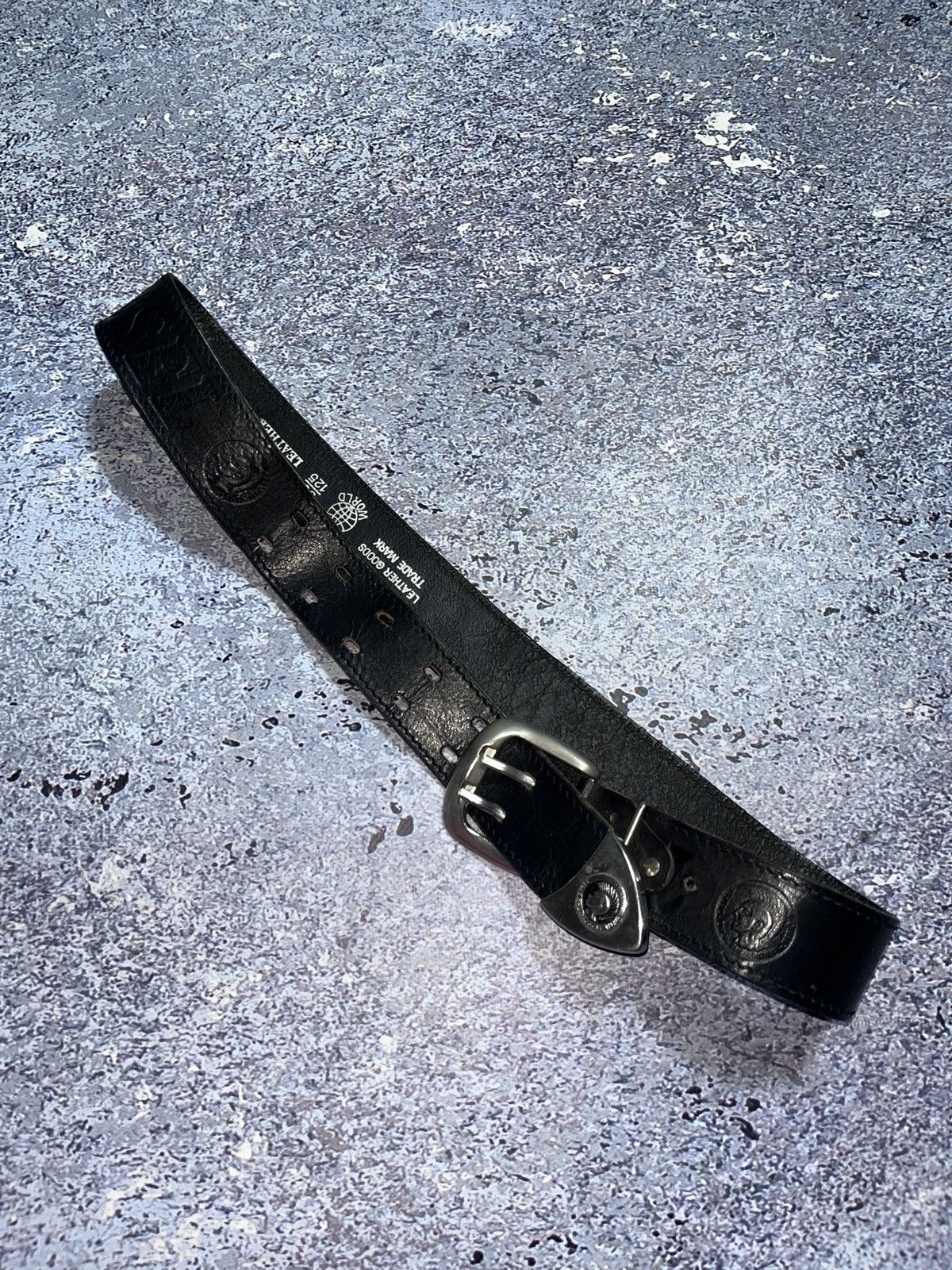Vintage Y2K Diesel Belt Leather Metal Logo Japanese 93 cm