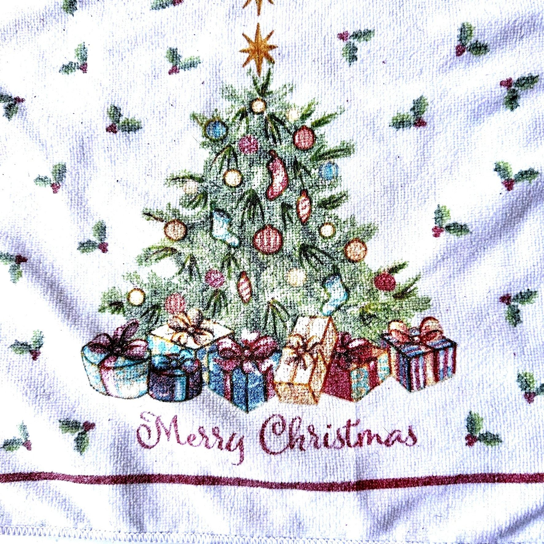 Vintage Vintage Kitchen Dish Hand Towel Christmas Tree Gold Flitter Size ONE SIZE - 2 Thumbnail