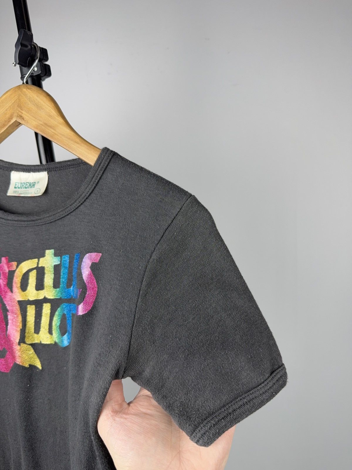 Band Tees 90s Status Quo Rainbow Logo Fitted T-Shirt Single Stitch Size XS / US 0-2 / IT 36-38 - 12 Thumbnail