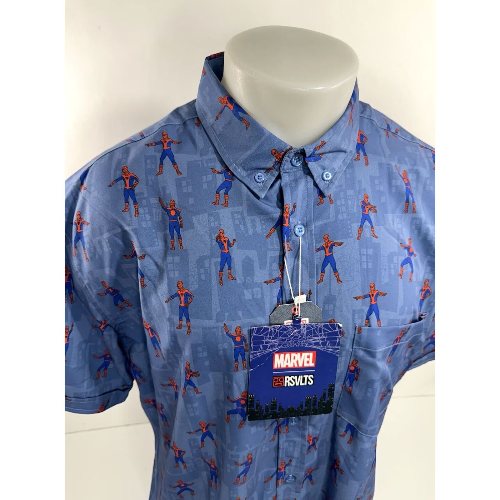 Vintage RSVLTS - NEW w TAG - THE MEME Spiderman Mens XL Shirt Shirt Mens XL Blue Spider-Man Size US XL / EU 56 / 4 - 2 Thumbnail