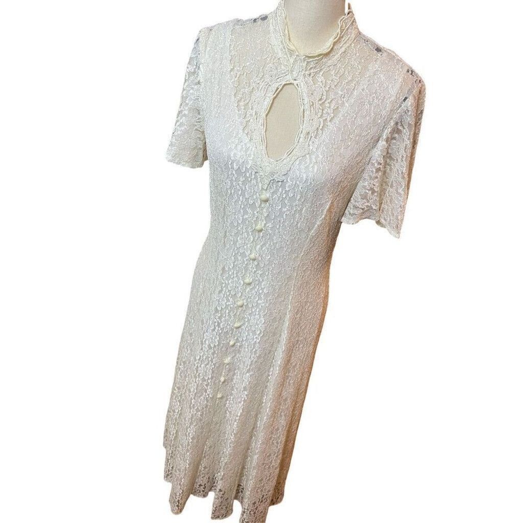 Vintage Vtg 70s/80 Dawn Joy Lace Sweetheart Key Hole Corset Dress M Size L / US 10 / IT 46 - 11 Thumbnail