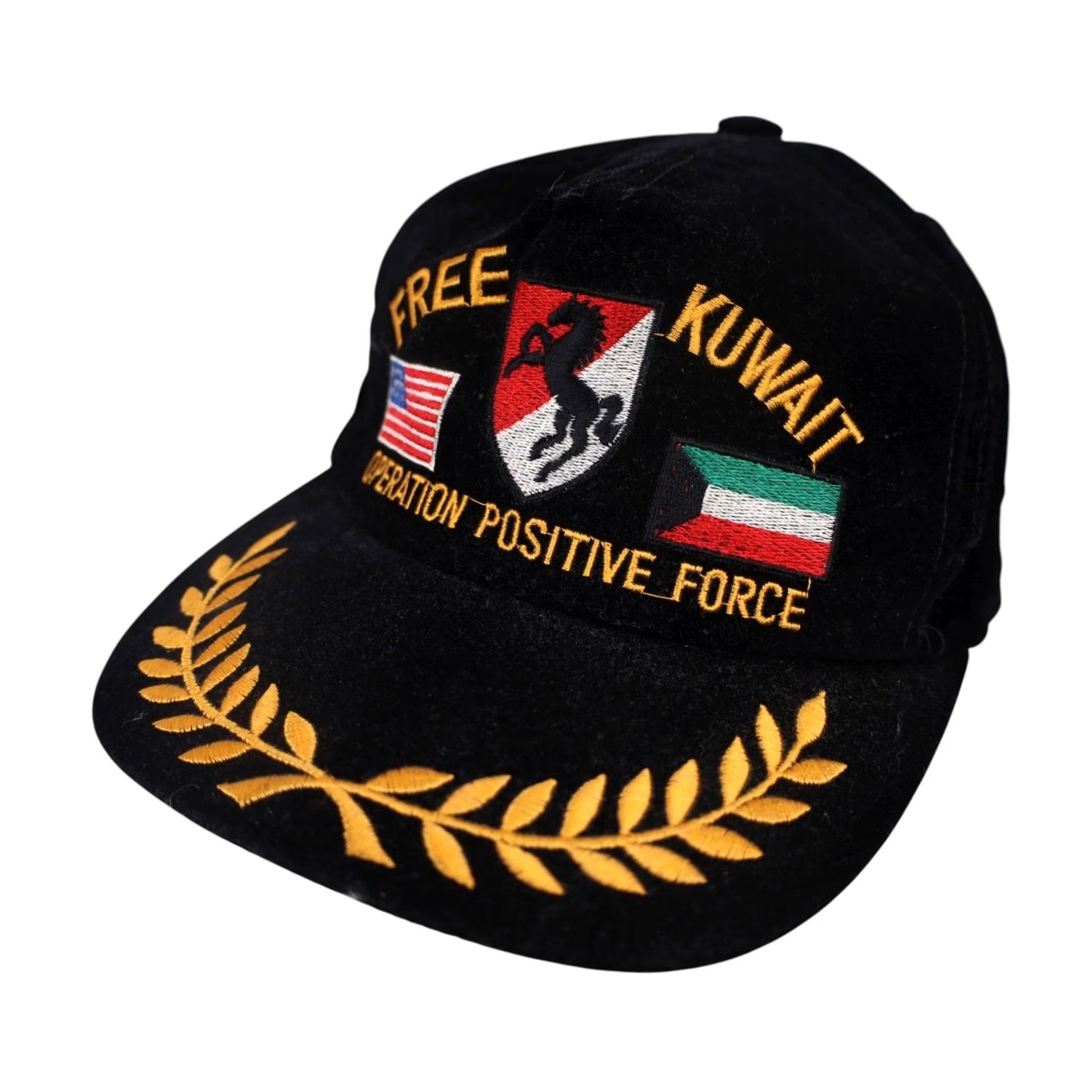 Velvet VINTAGE Military Free Kuwait Operation Positive Force Hat Black Men's OS Snapback Size ONE SIZE - 2 Thumbnail