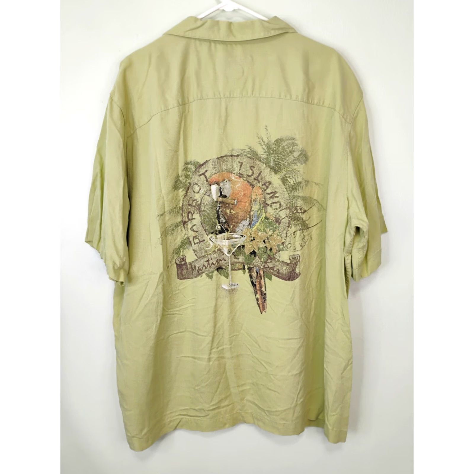 Vintage Caribbean Shirt Hawaiian Short Sleeve Button-Up Mens XL Tencel Green Parrot Island Size US XL / EU 56 / 4 - 2 Thumbnail