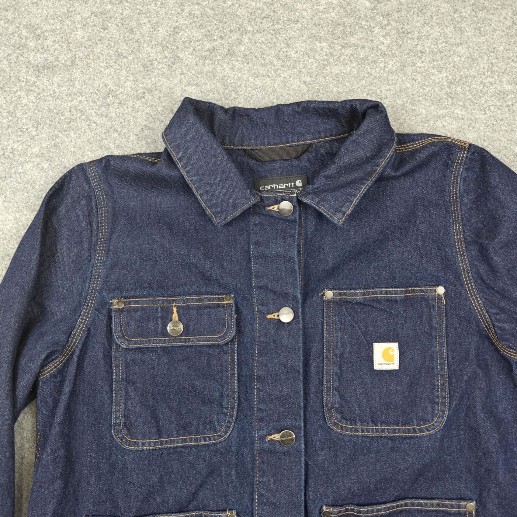 Carhartt VINTAGE Carhartt Jacket Womens L Blue Denim Relaxed Fit Work Chore Button Pockets Size L / US 10 / IT 46 - 2 Thumbnail
