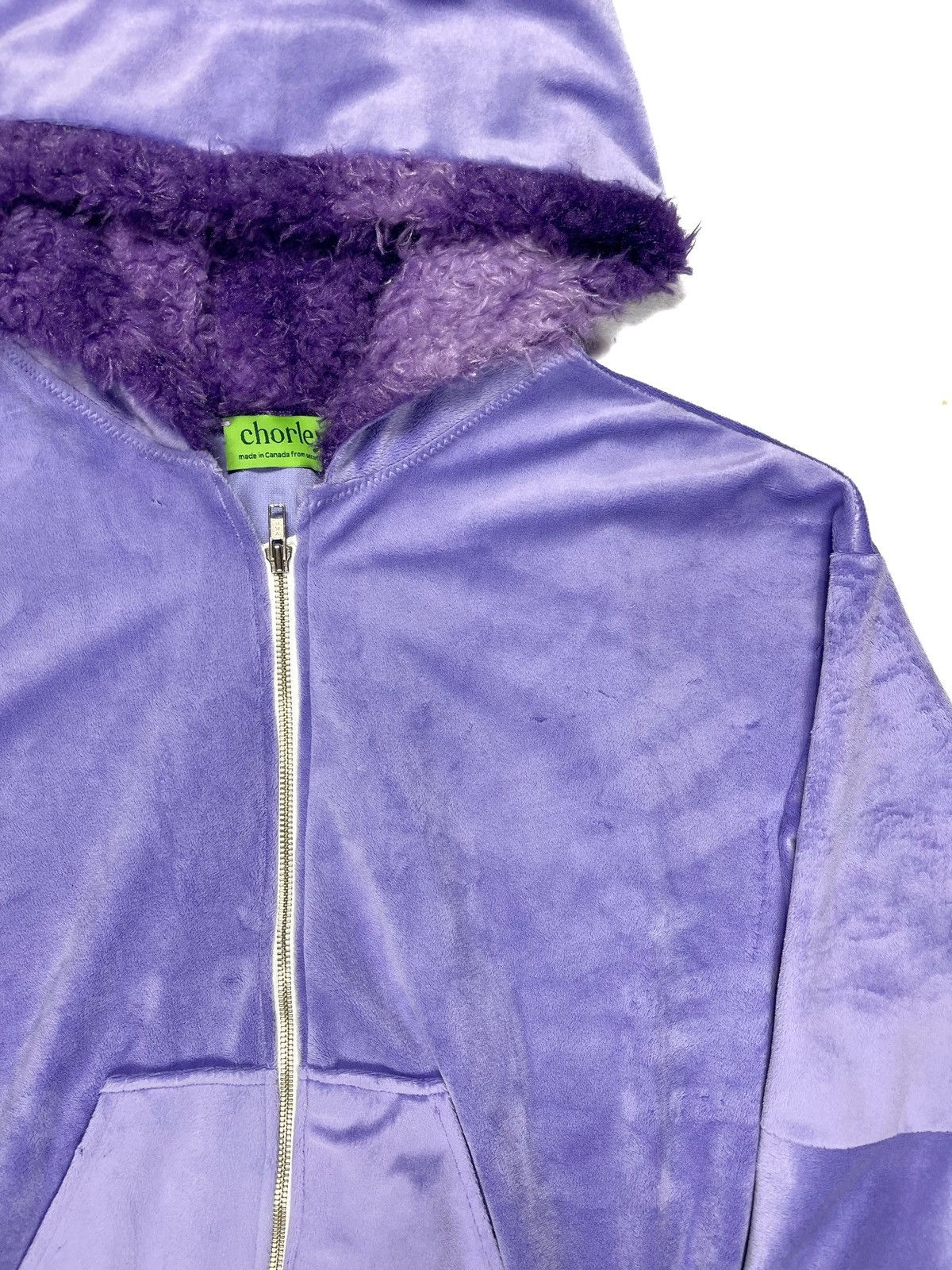 Chorley × Handmade AW Distressed Velvet Faux Fur Lined Zip Up Hoodie Y2K Size US L / EU 52-54 / 3 - 4 Thumbnail