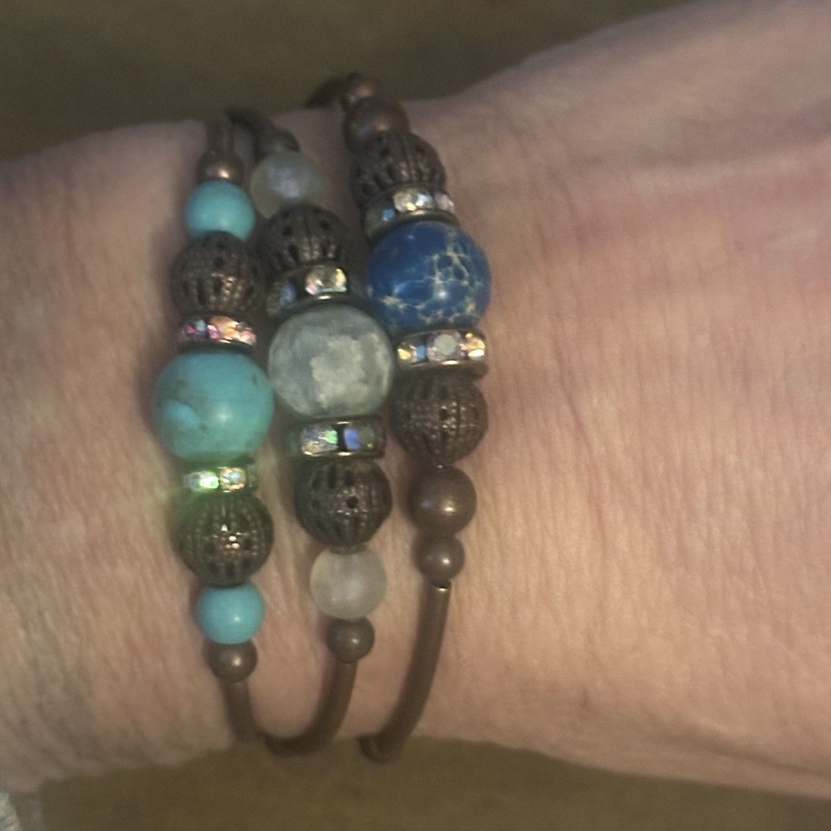 Other Bronze tone mixed stone wire wrap cuff bracelet bundle Size ONE SIZE - 7 Thumbnail