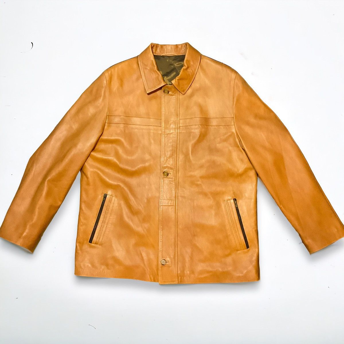 image of Vintage Leather Jacket Men L Lamb Skin Barcelona Butter Soft in Brown (Size Large)