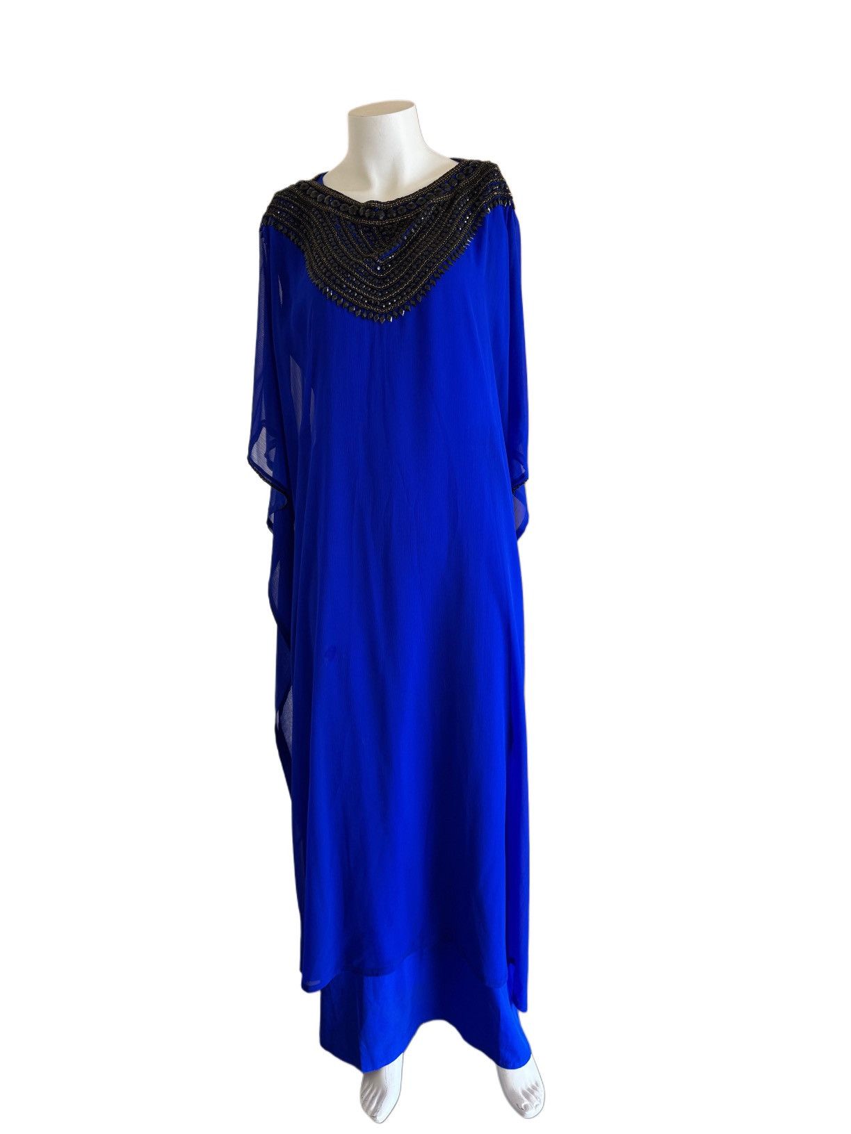 Vintage Royal blue women’s Islamic Kaftan black beaded embroidery Size M / US 6-8 / IT 42-44 - 7 Thumbnail