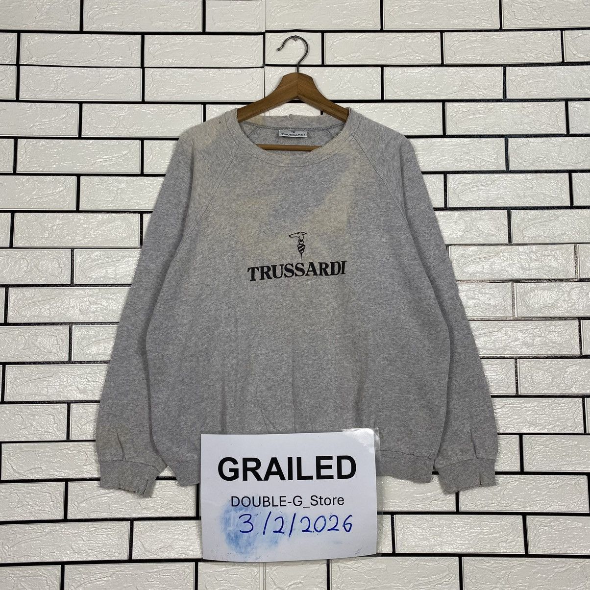 Vintage 📌Distressed Design Sweatshirt Trussardi Big Logo Size US M / EU 48-50 / 2 - 1 Thumbnail