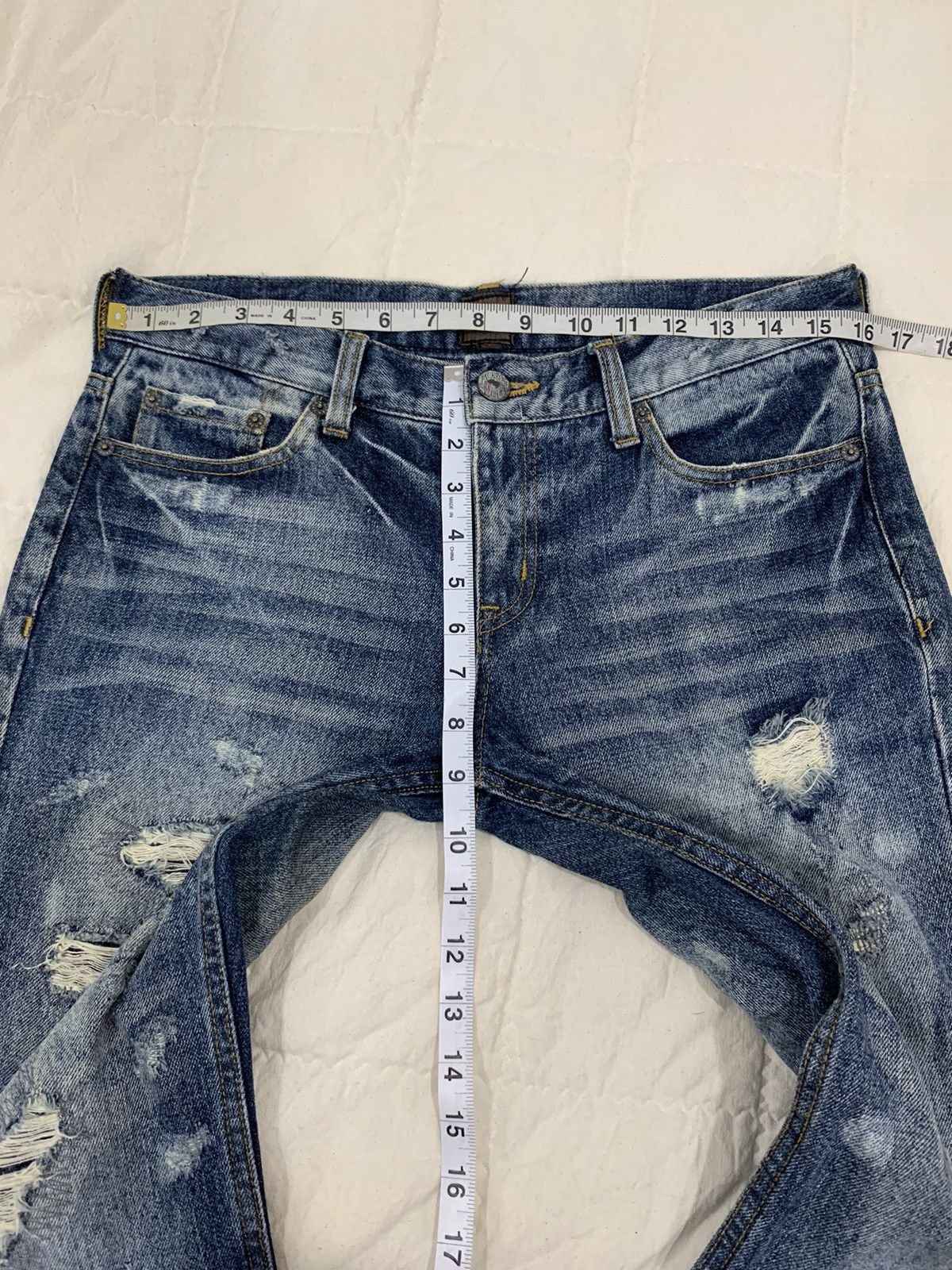Japanese Brand Jackrose Crash Denim Flared Boot Cut Jeans Size US 31 - 17 Thumbnail