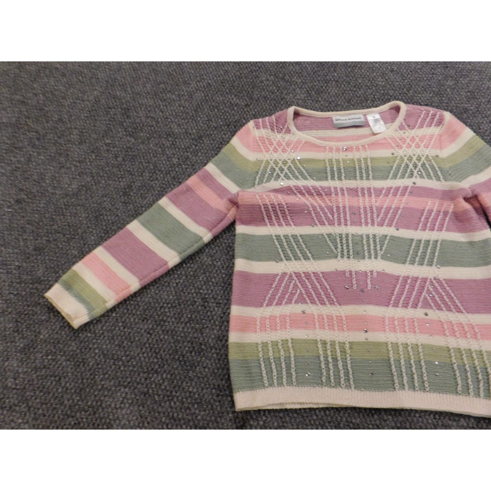 Vintage Alfred Dunner Womens Sweater PS Petites Pink Crewneck Striped Cap Sleeve Long Sleeve Pullover Knit Size S / US 4 / IT 40 - 4 Thumbnail