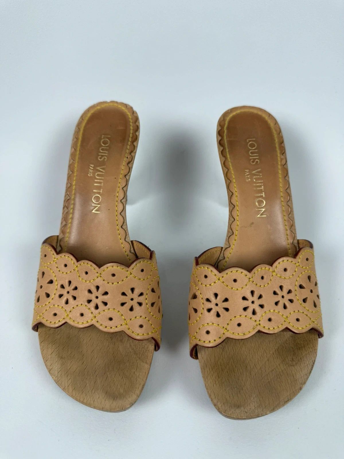 Louis Vuitton Louis Vuitton Leather Wooden Slides Clog Sandals size 37 Size US 7 / IT 37 - 2 Thumbnail