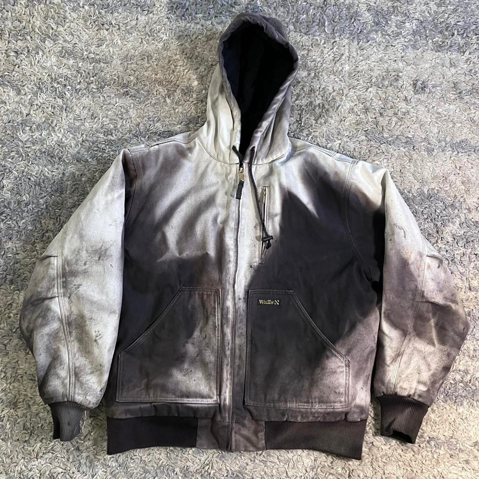 image of Walls Sun Faded Black And White Full Zip Work Jacket, Men's (Size Large)