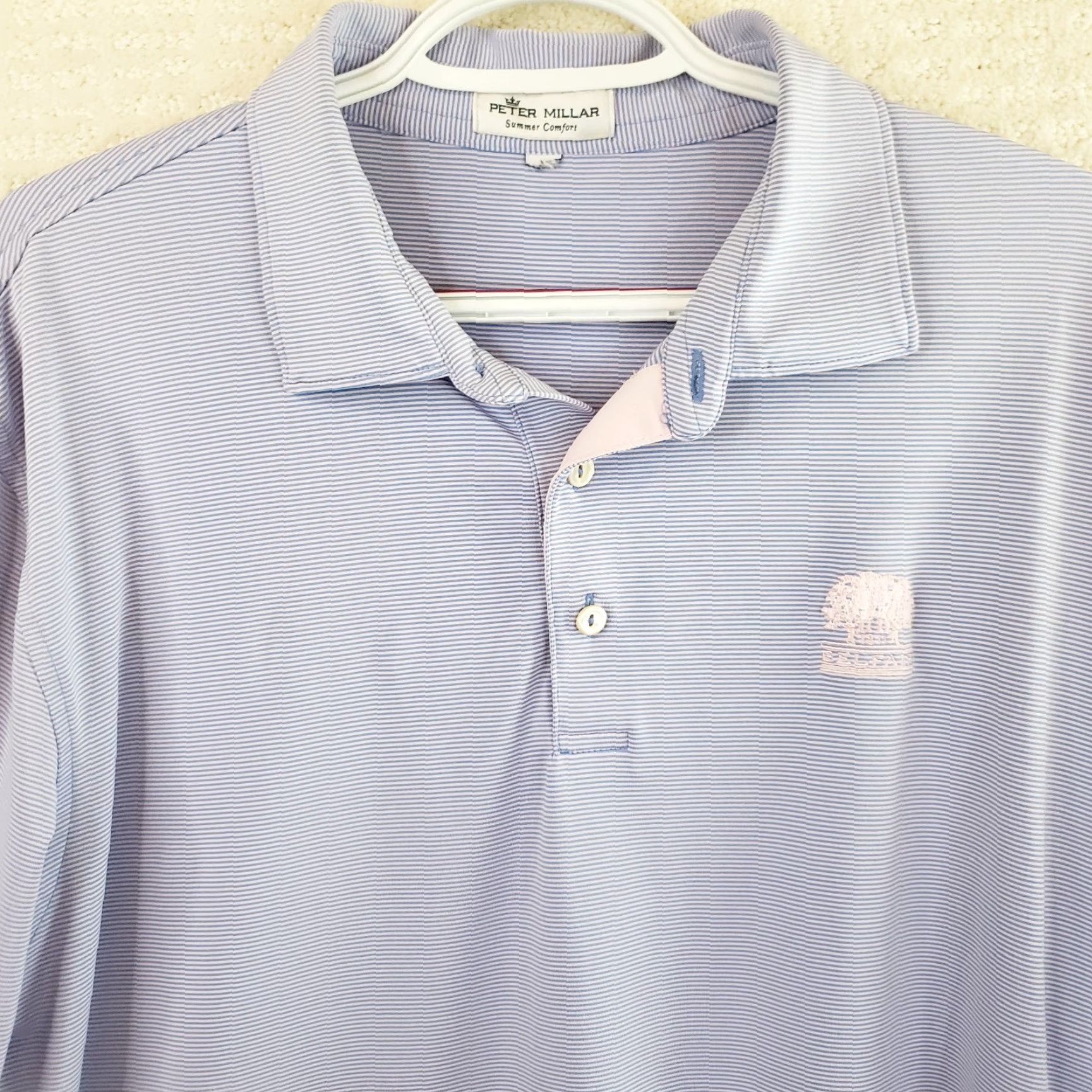 Peter Millar Peter Millar Polo Shirt Men's L Blue Pink Striped Summer Comfort Golf Belfair Shirt Size US L / EU 52-54 / 3 - 3 Thumbnail