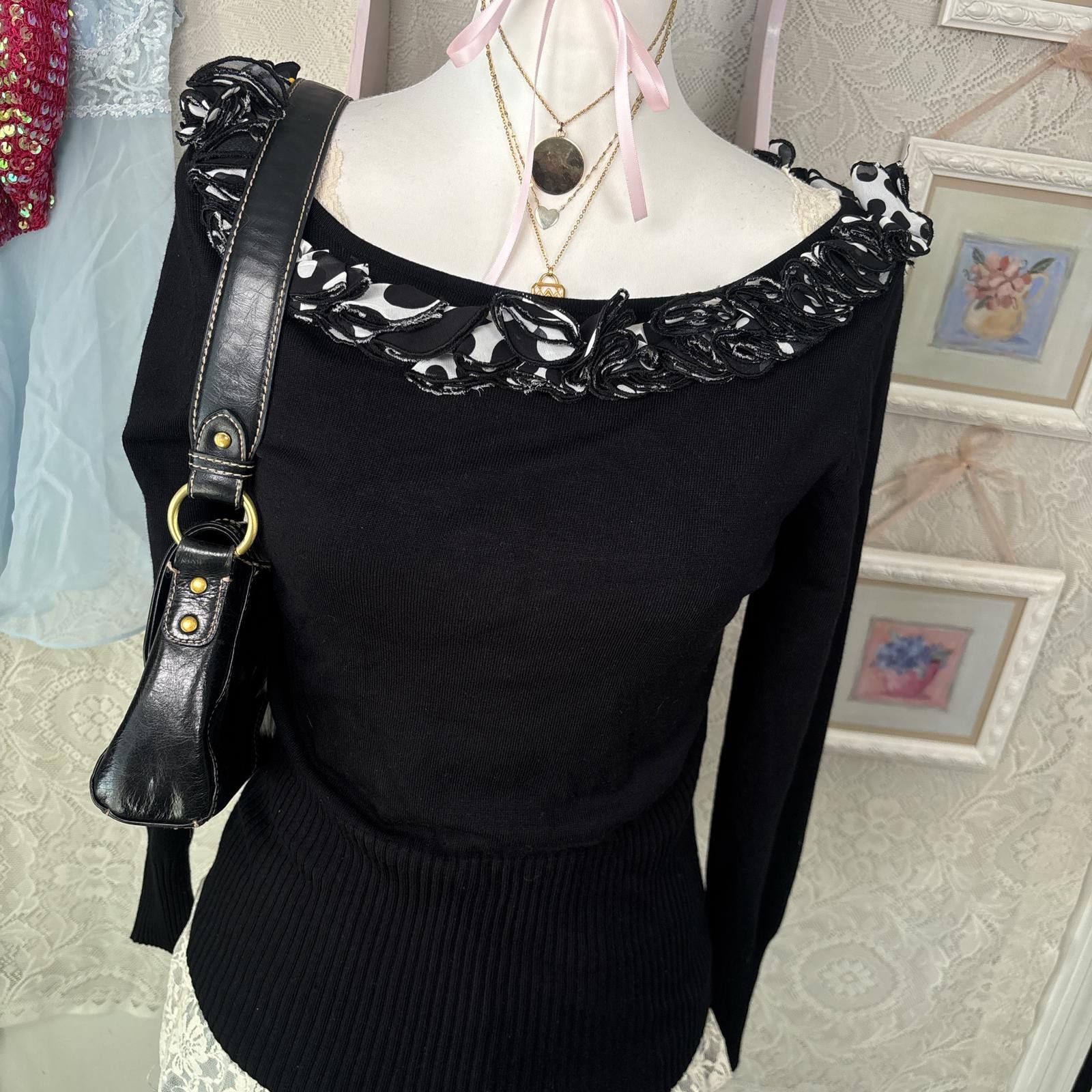 Baldinini vintage black polka dot grunge off the shoulder top Size M / US 6-8 / IT 42-44 - 6 Thumbnail