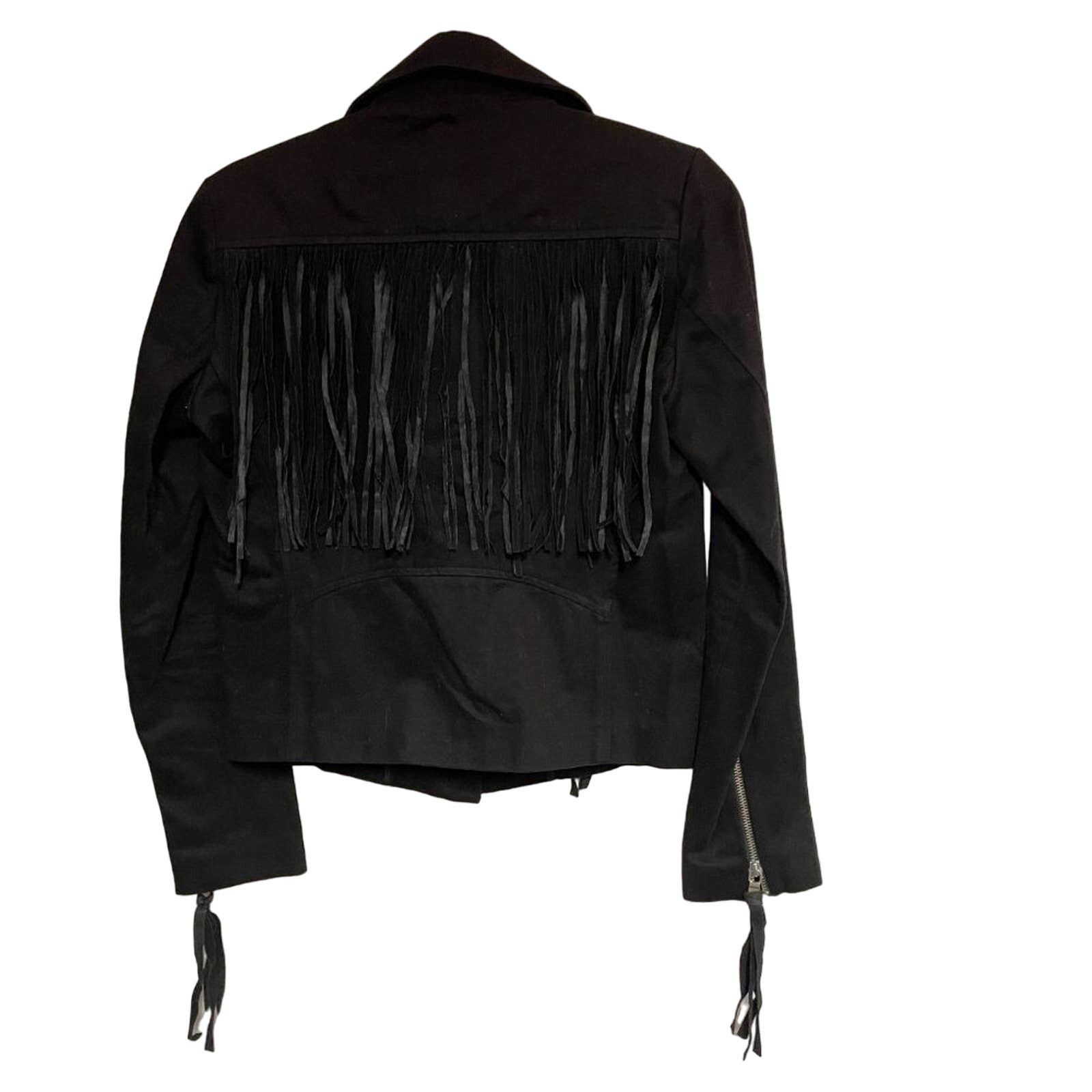 Timo Weiland Timo Weiland Black Fringe Moto Jacket Size XS / US 0-2 / IT 36-38 - 2 Thumbnail