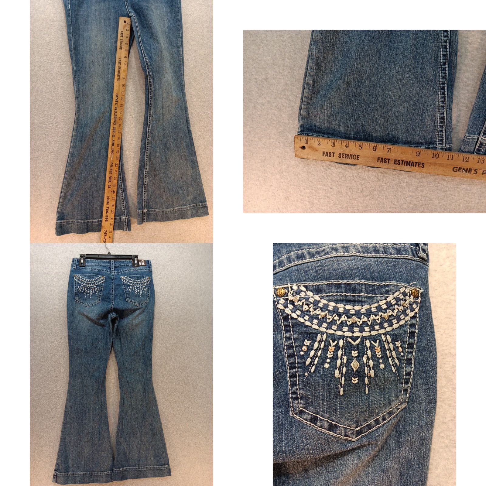 Bell VINTAGE Rockin' C Flare Leg Jeans 32 High-Rise Embroidered Stretchy Med Wash Bell Bottom Size 24" / US 00 / IT 34 - 8 Thumbnail