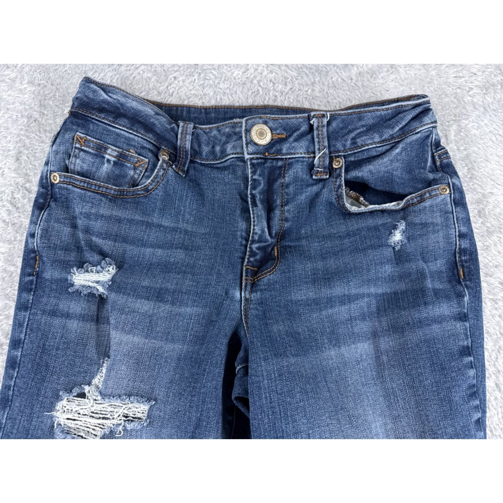 Vintage Maurices Jeans Womens 4 Blue Denim Mid Rise Flare Distressed Cotton 25x31 Size 27" / US 4 / IT 40 - 4 Thumbnail