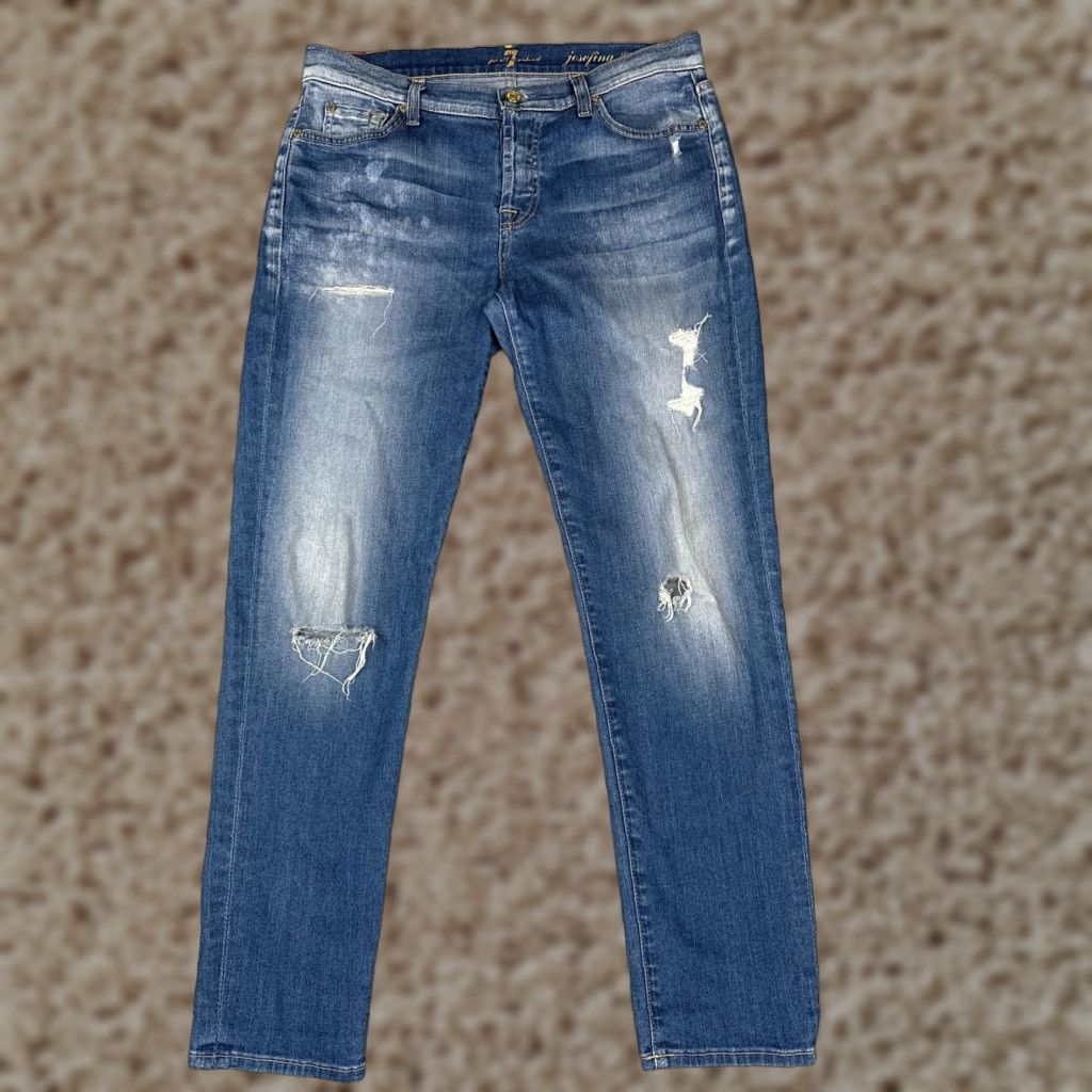 7 For All Mankind 7 For All Mankind Jeans Womens 30x28 Blue Josefina Skinny Boyfriend Distressed Size 30" / US 8 / IT 44 - 1 Thumbnail