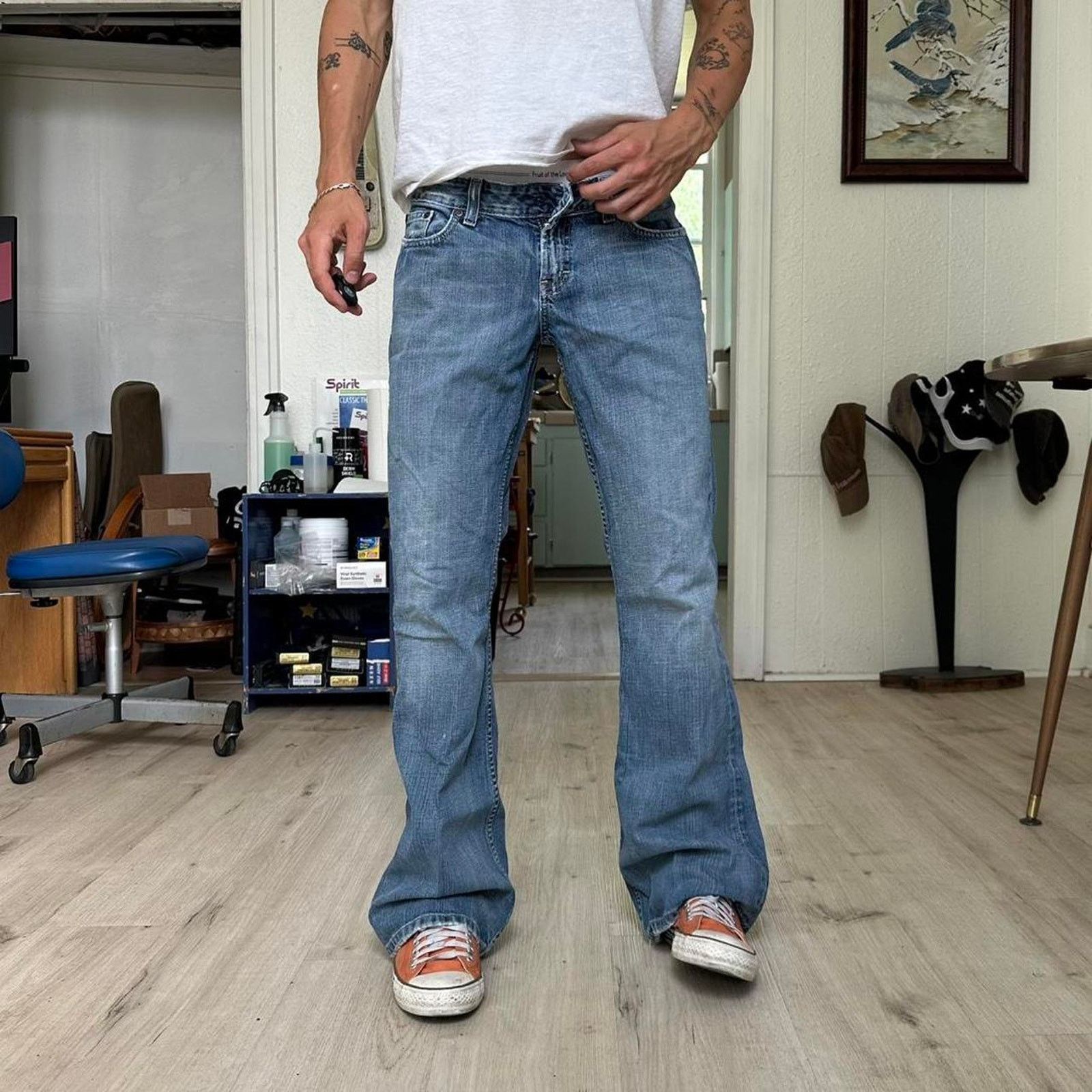 Pre-owned Bke X Vintage Y2k Thrashed Low Rise Bke Buckle Bootcut Denim Jeans In Blue