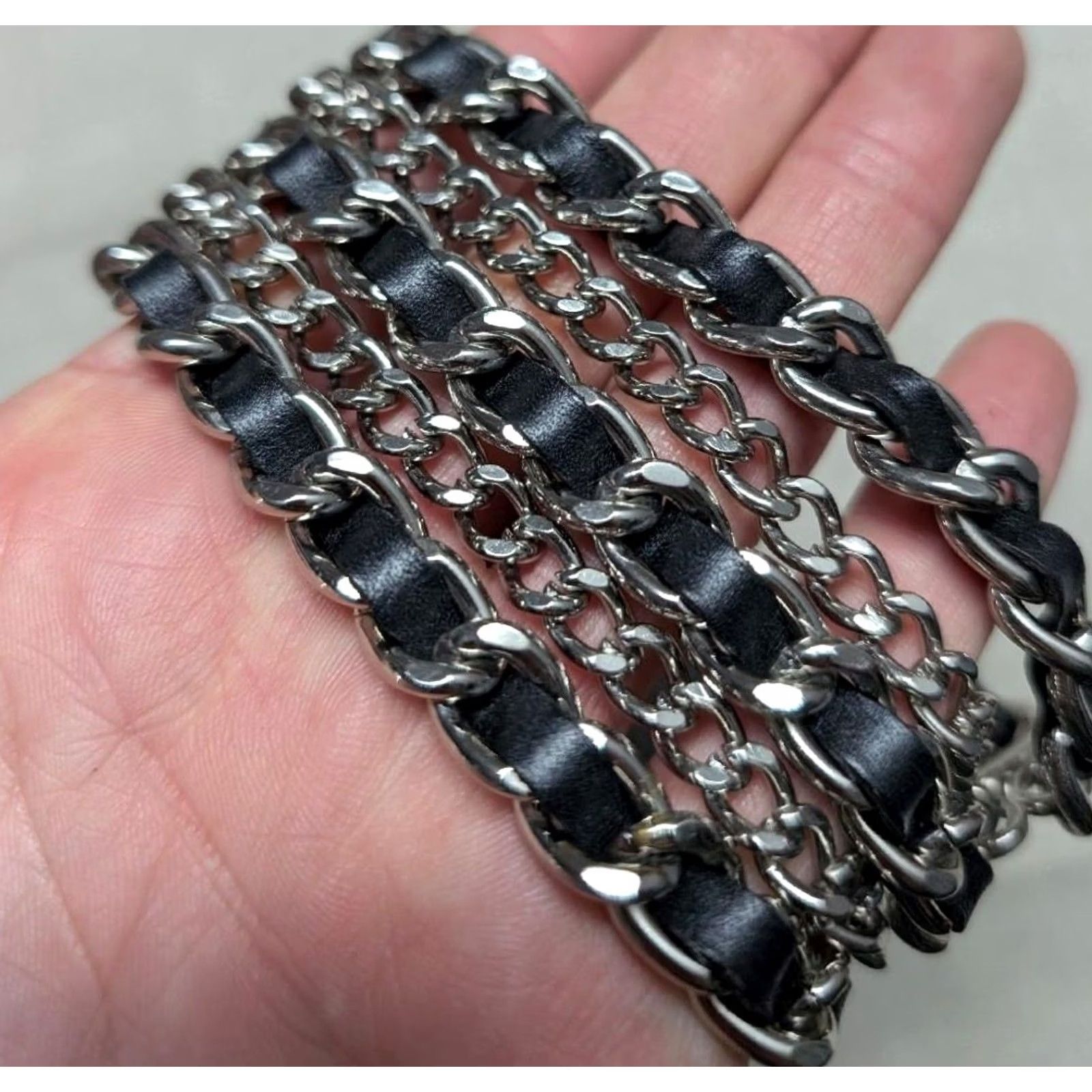 Harley Davidson Harley-Davidson belt 34 black leather chain-link buckle belt Western Punk Y2K Mens Size 34 - 3 Thumbnail