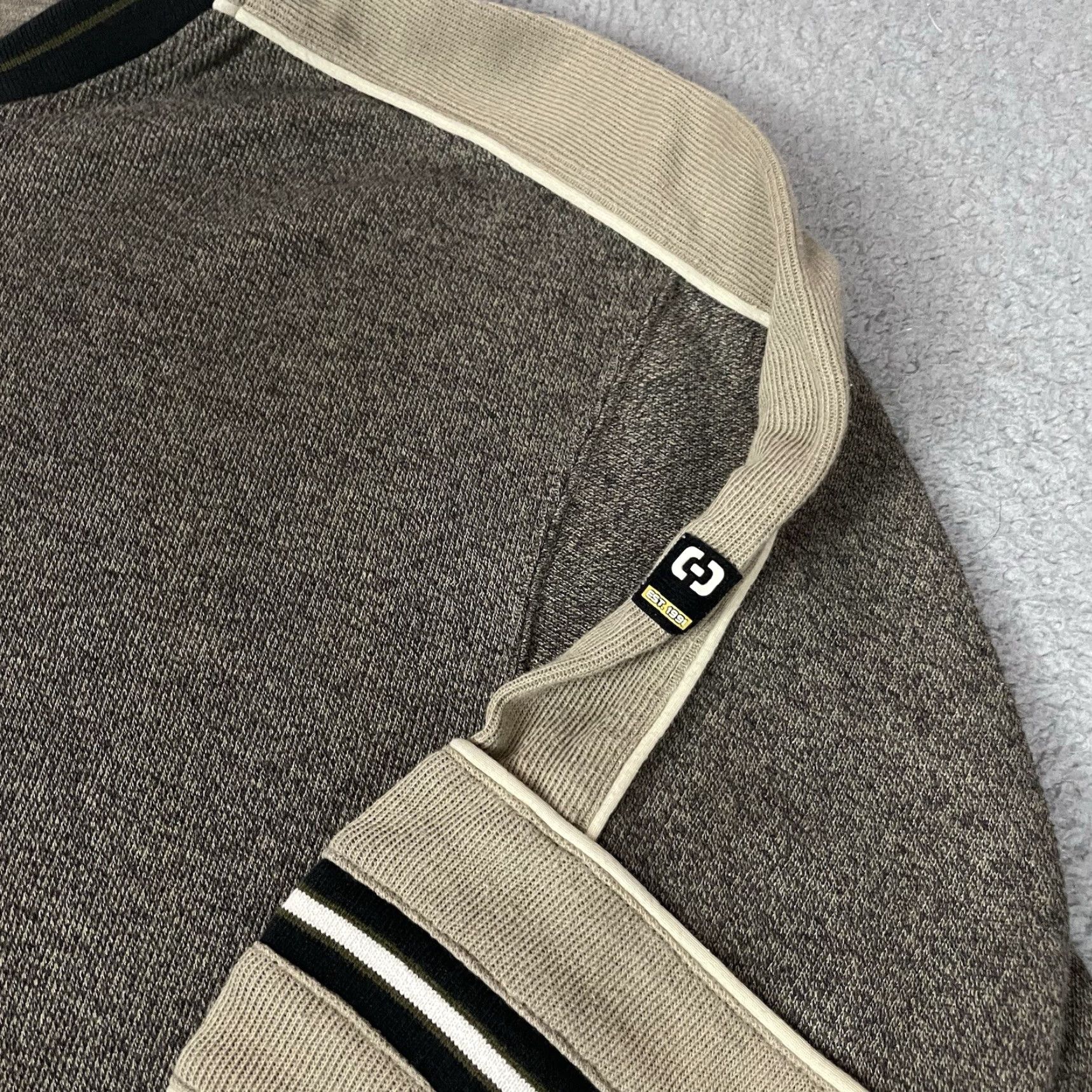 J Brand VINTAGE One Tough Brand Sweater Mens Pullover Striped Brown L V-Neck 90s Y2K Preppy Size US L / EU 52-54 / 3 - 3 Thumbnail