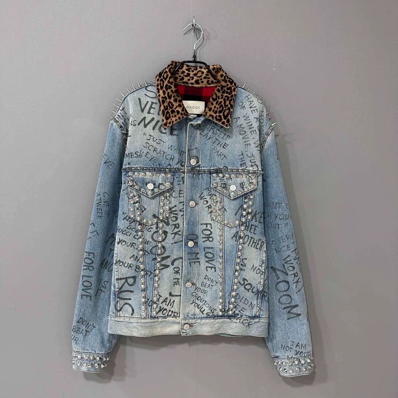 Gucci Gucci Hand-painted graffiti bobcat rivet denim jacket Size US M / EU 48-50 / 2 - 1 Thumbnail