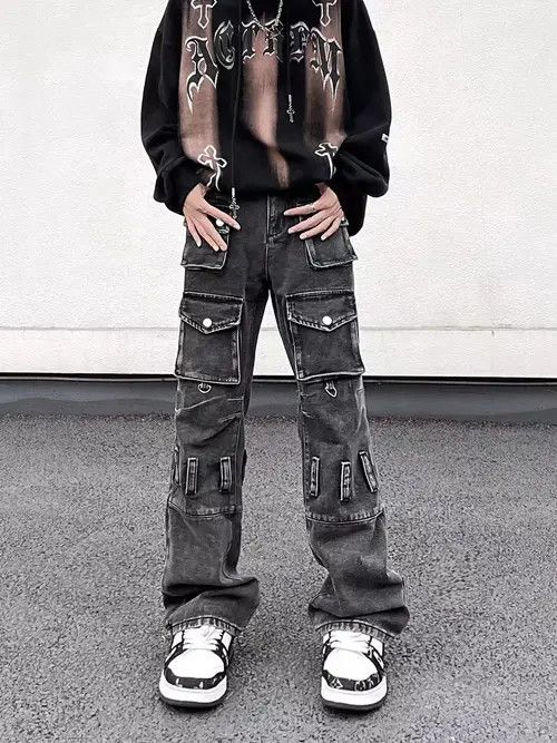 Japanese Brand × Jean Vintage multi-pocket workwear draped heavyweight jeans Size US 34 / EU 50 - 1 Thumbnail