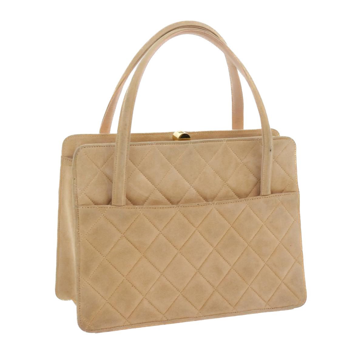 image of Chanel Gamaguchi Hand Bag Suede Beige Cc Auth Yk9125, Women's