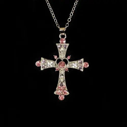 VIBE Y2K Cross Necklace Punk Gothic Crystal Chain Size ONE SIZE - 1 Thumbnail