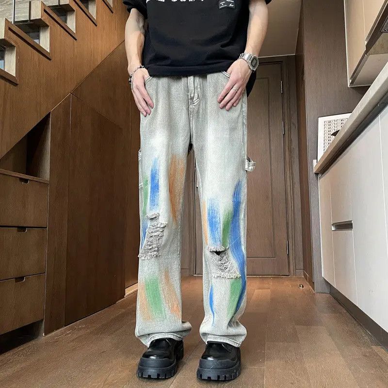 Japanese Brand Retro loose tie dye graffiti ripped jeans Size US 32 / EU 48 - 1 Thumbnail