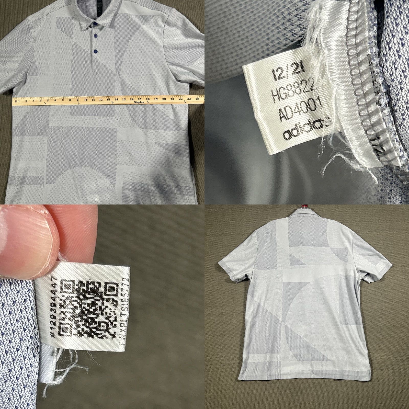 Adidas Adidas Jacquard Mens XL Gray Polyester Short Sleeve Polo Shirt Stretch Shirt Polo Size US XL / EU 56 / 4 - 8 Thumbnail