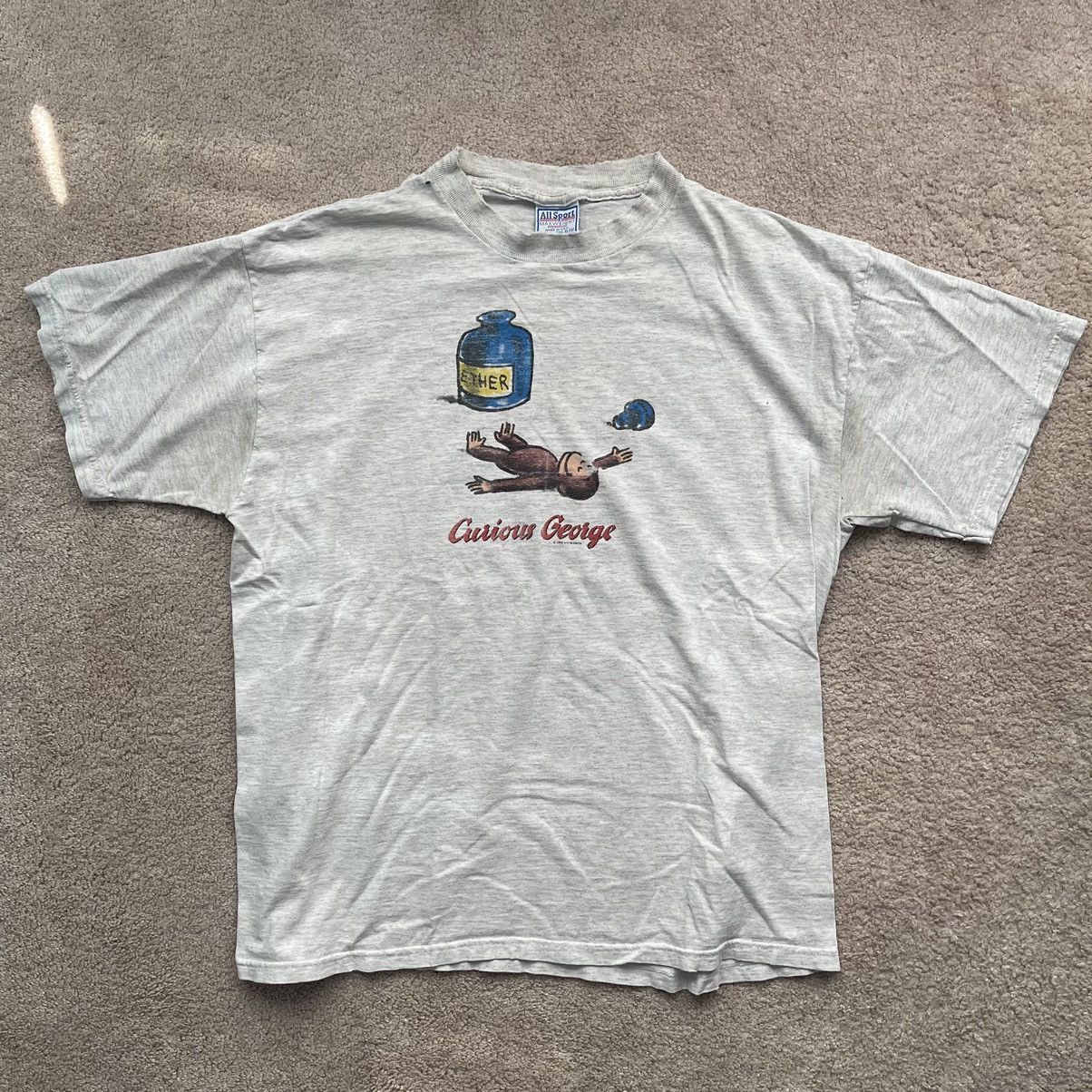 image of All Sport x Vintage 1995 Curious George Monkey Ether Single Stitch Grey T-Shirt, Men's (Size XL)