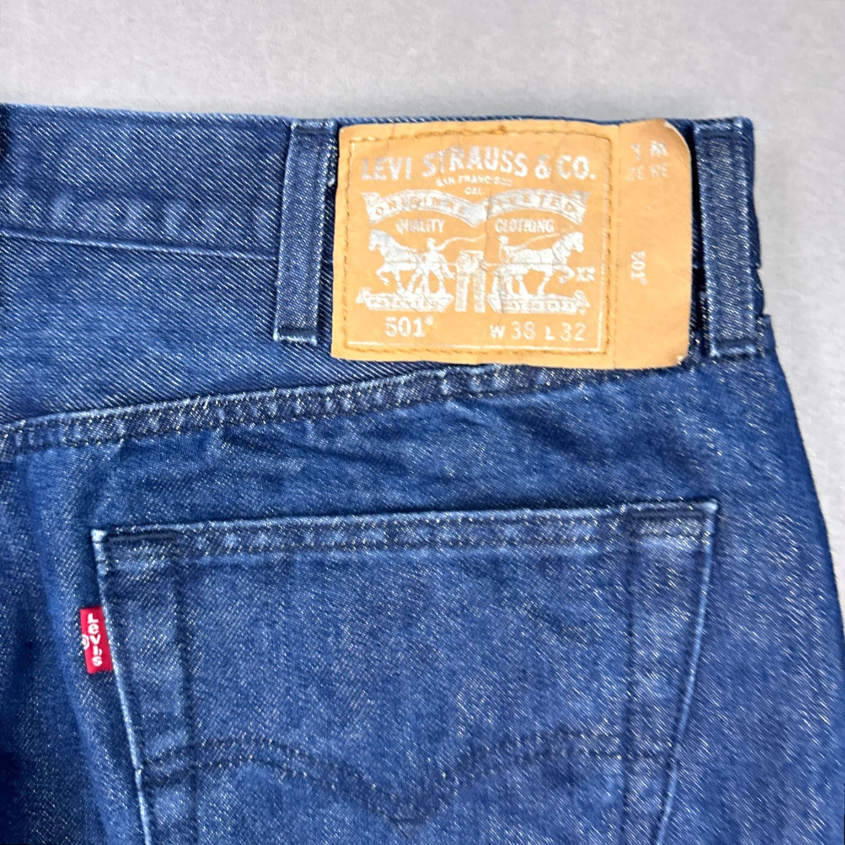 Levi's Levis 501 Jeans Mens 36x30 Blue Gold Metallic Denim Pants Button Fly Tag38x32 Size US 38 / EU 54 - 7 Thumbnail