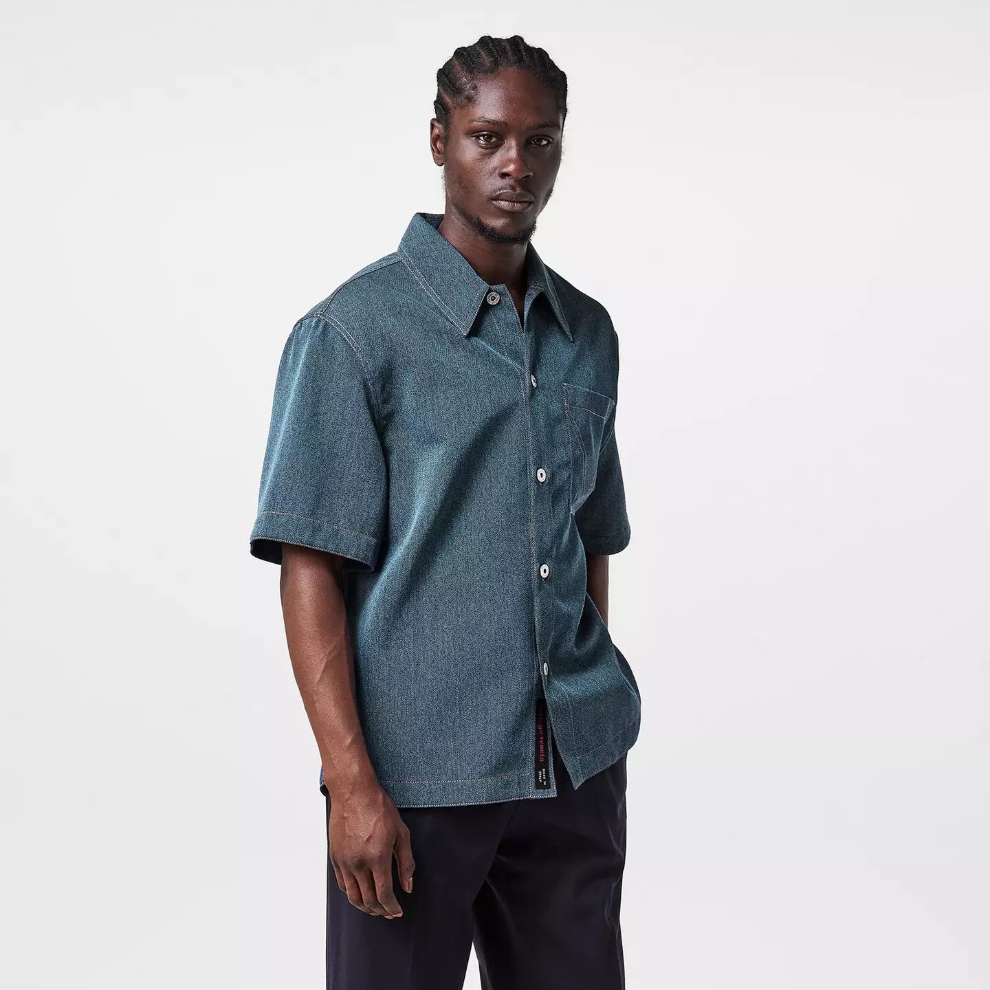 Bottega Veneta o1g2r1mq0426 Short Sleeve Plain Shirt in Blue Size US L / EU 52-54 / 3 - 3 Thumbnail