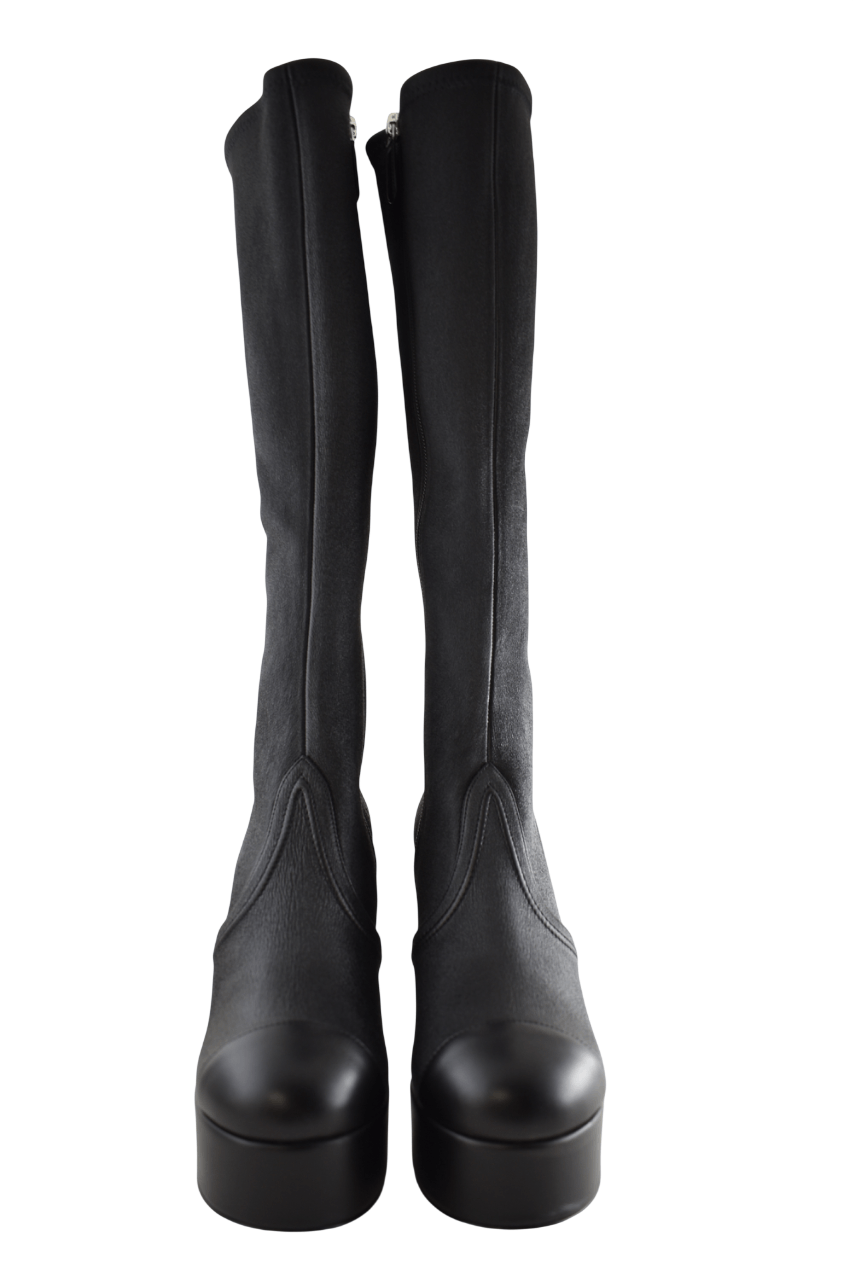 Chanel 24K Lambskin CC Platform Block Heel Knee High Boots 37.5C Size US 7.5 / IT 37.5 - 8 Thumbnail