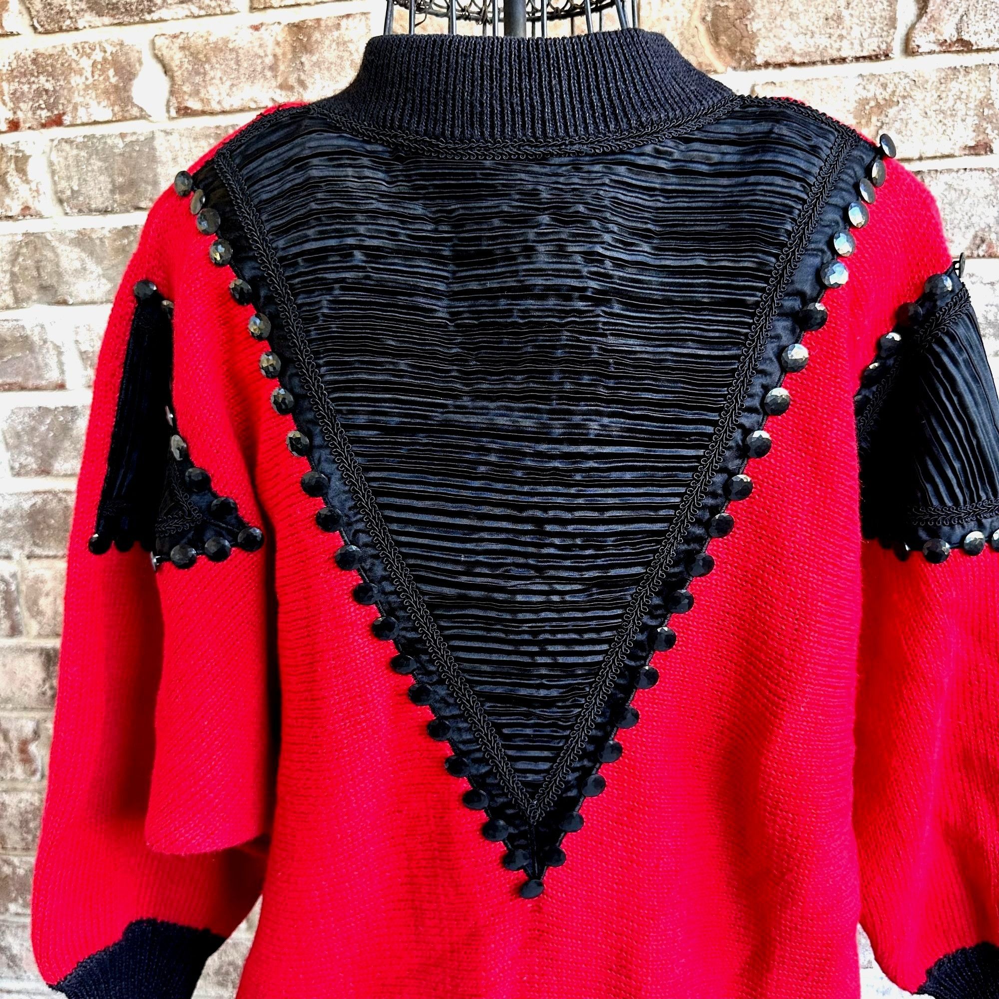 Vintage Vintage 80s Bonnie Bill by Holly Medium Sweater Red Black Size M / US 6-8 / IT 42-44 - 2 Thumbnail