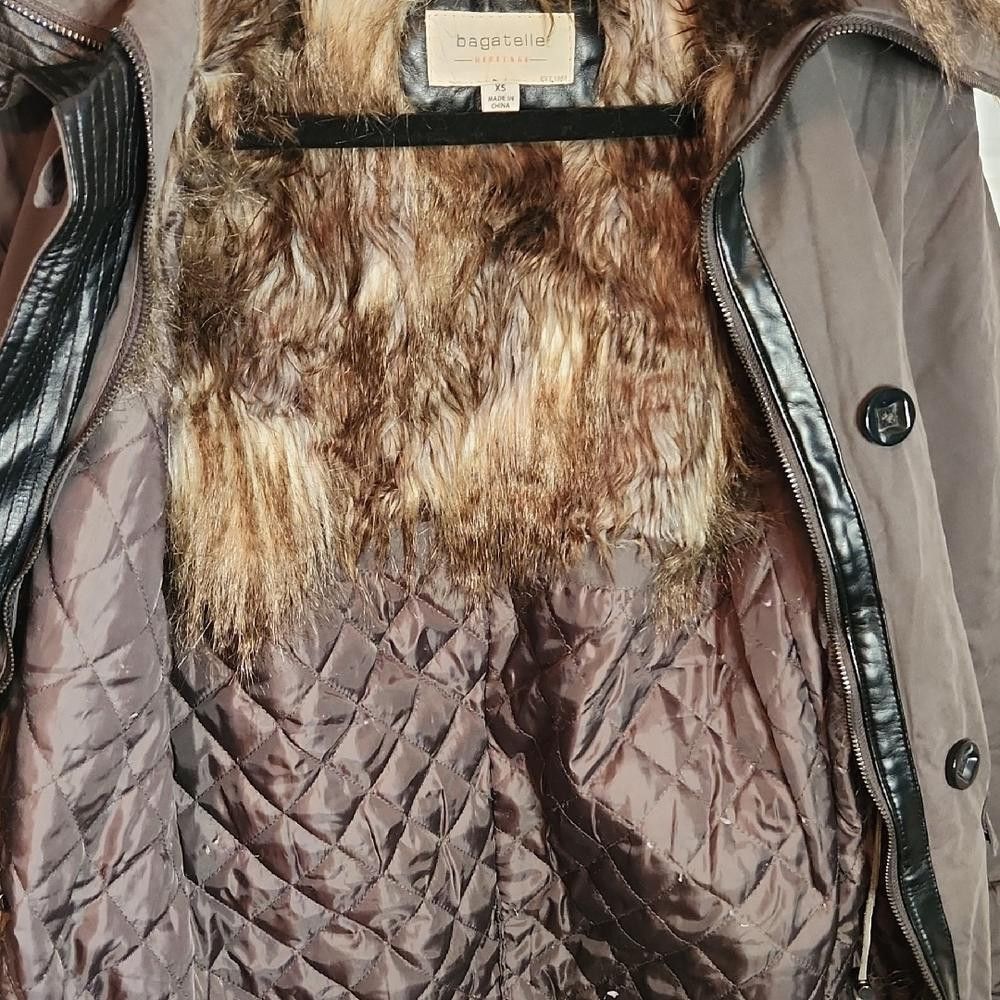 Bagatelle Brown Puffer Jacket with Faux Fur Hood