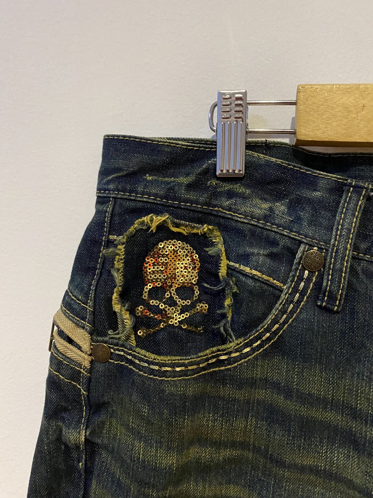 If Six Was Nine × Japanese Brand 🔥 CLASSICAL Elf Punk Skull Crossbones Denim Japan Style Size US 34 / EU 50 - 5 Thumbnail