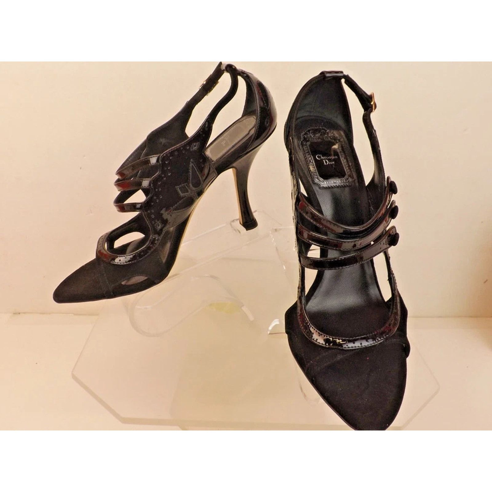 Dior DIOR BLACK PATENT LEATHER SUEDE STRAPY HEEL PUMPS SANDALS 41 Size US 11 / IT 41 - 7 Thumbnail