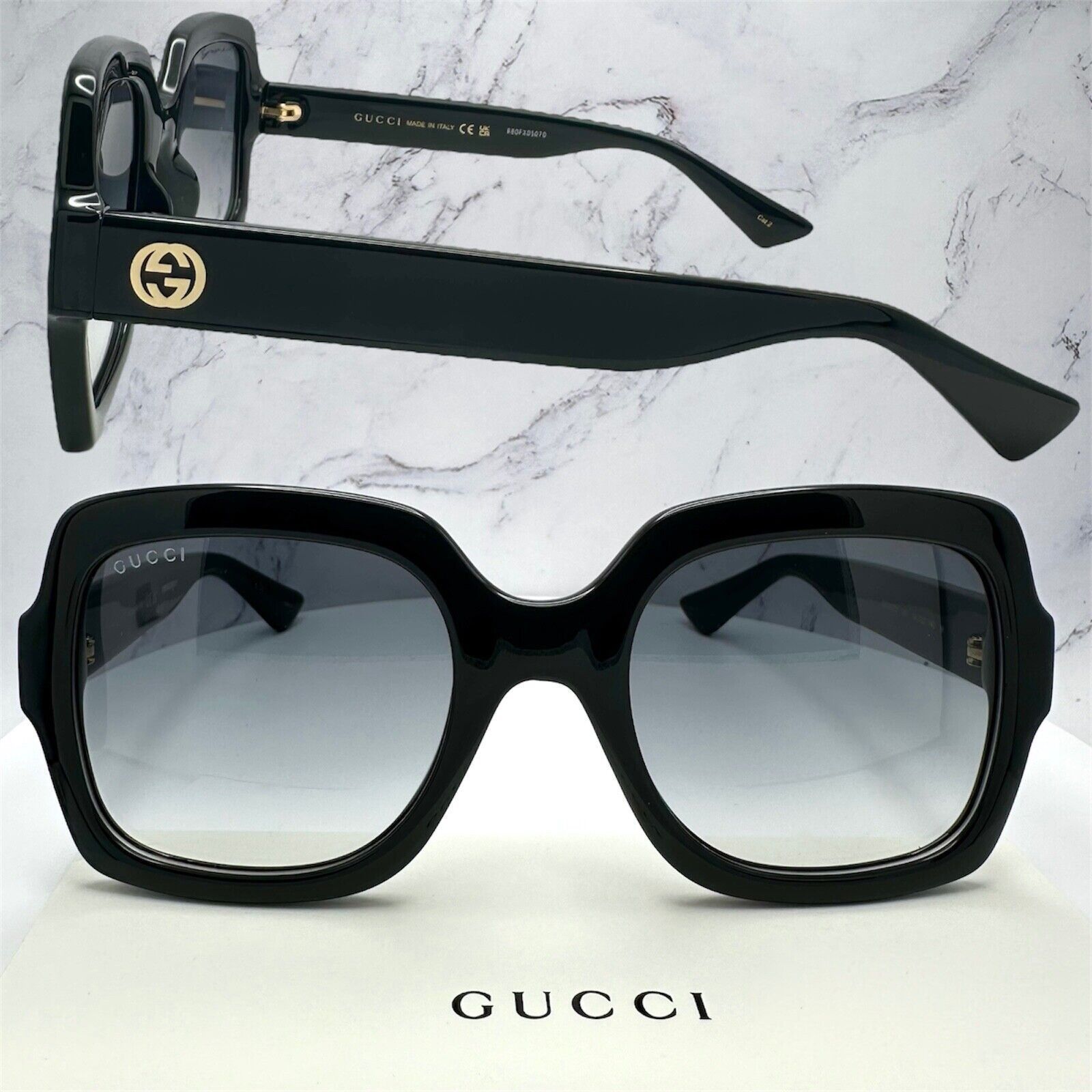 Gucci Gucci Sunglasses Black Square Womens Gold GG Logo Oversized Size ONE SIZE - 4 Thumbnail