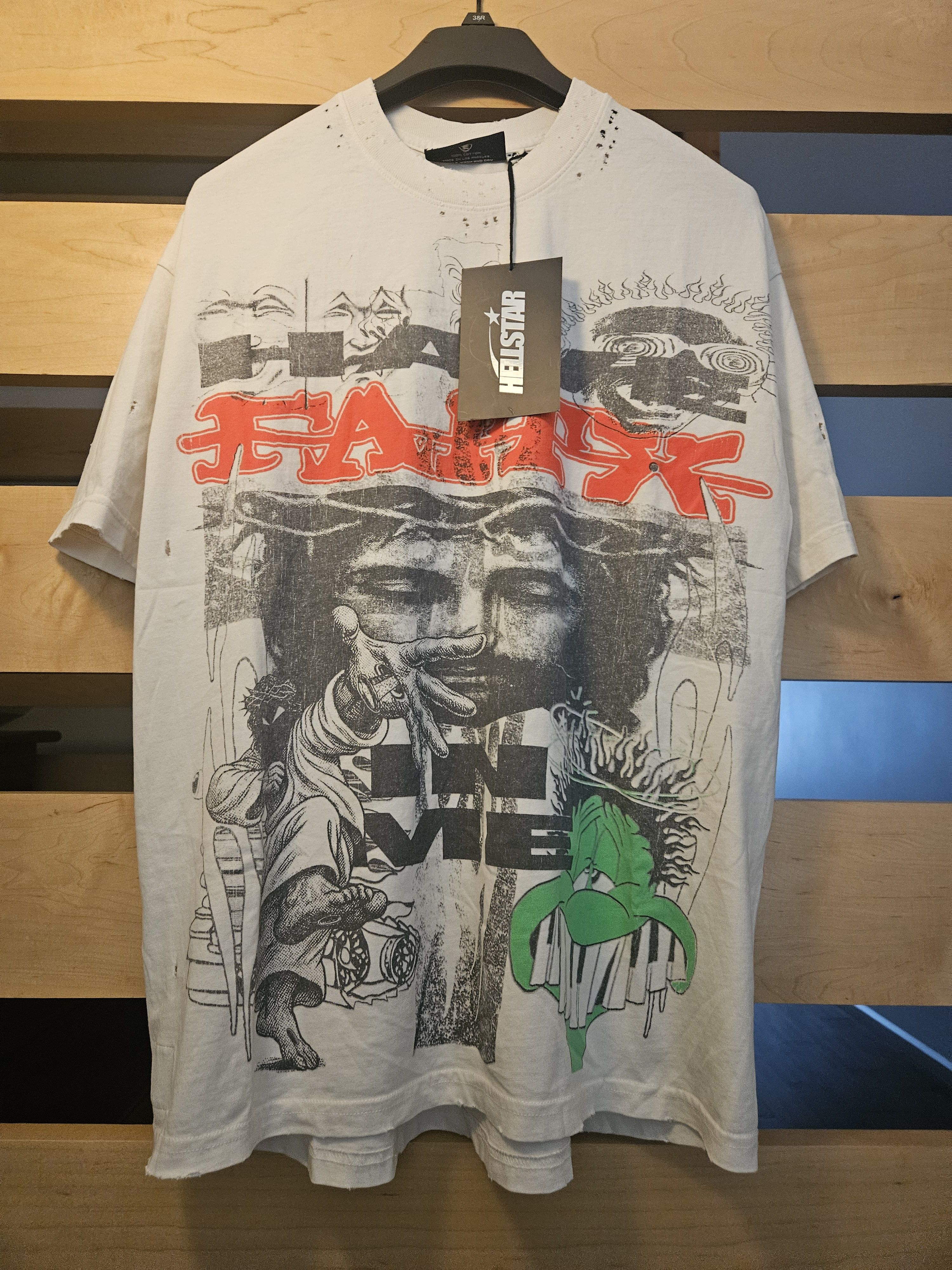 HELLSTAR Have Faith In Me Distressed White T Shirt Size US L / EU 52-54 / 3 - 1 Thumbnail