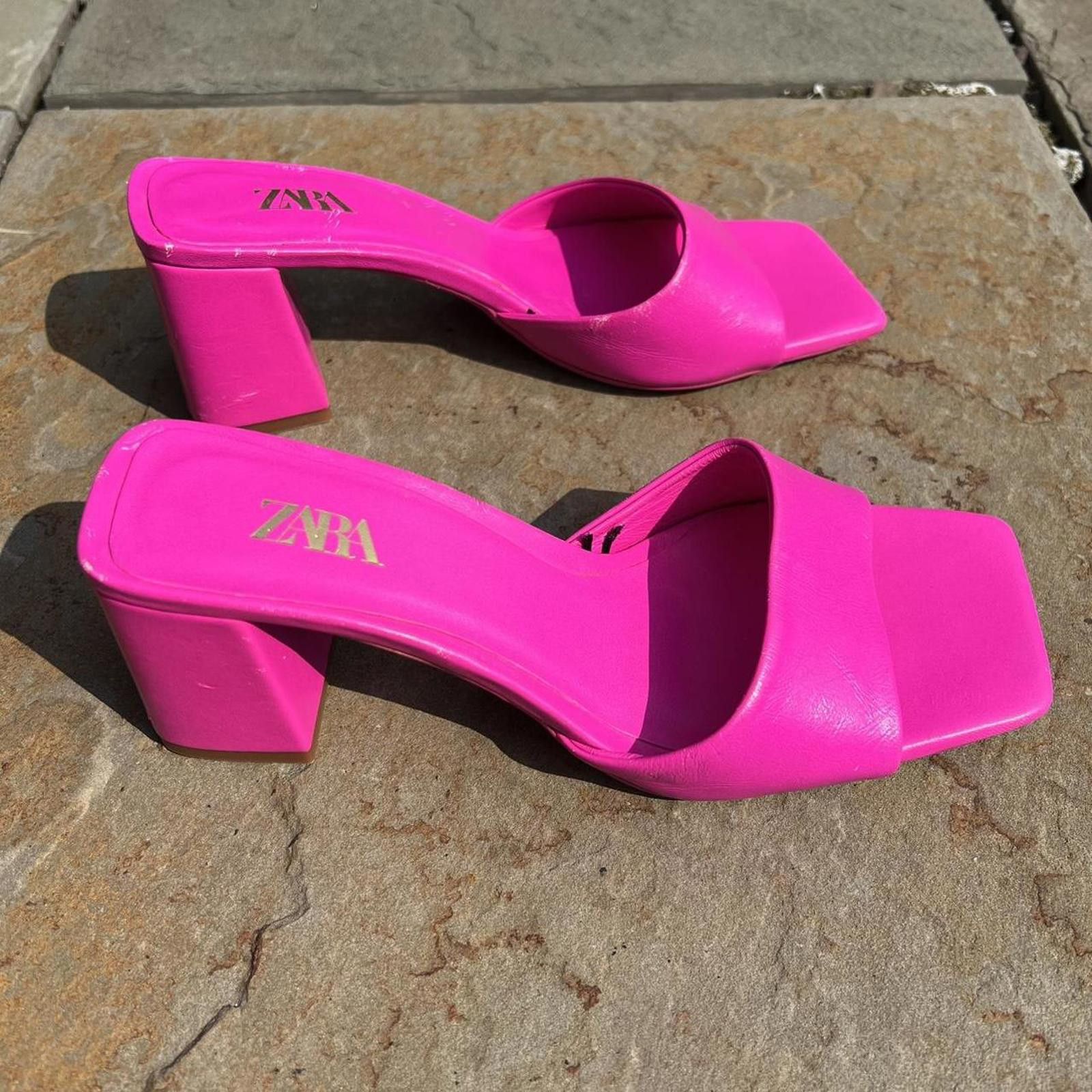 Zara Hot Pink Mule Heels Size US 7.5 / IT 37.5 - 8 Thumbnail