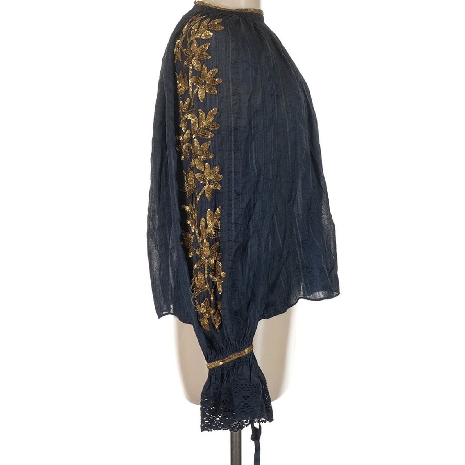 Ulla Johnson Ulla Johnson Marguerite Sequin Detail Blouse - Size 8 - Blue Size M / US 6-8 / IT 42-44 - 4 Thumbnail