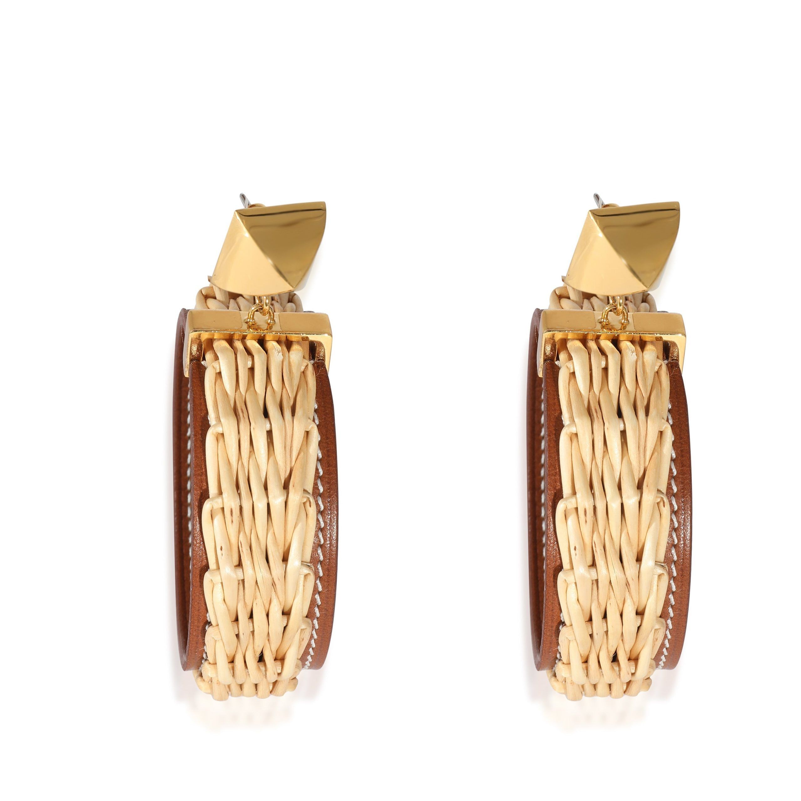 image of Hermes Gold Plated Hermès Medor Picnic Earrings In Swift Calfskin, Women's