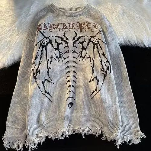 Japanese Brand × Vintage Grey casual retro angel wings pattern knit sweater Size US L / EU 52-54 / 3 - 1 Thumbnail