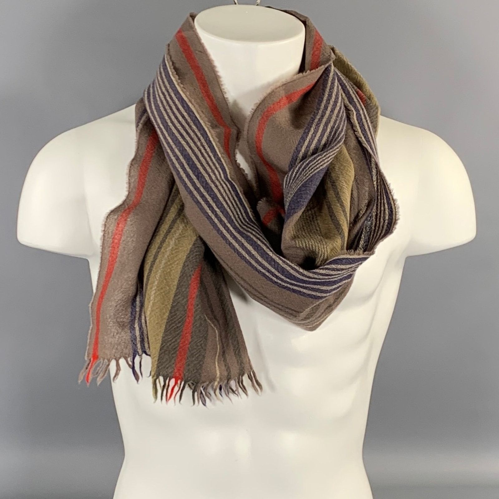 Other NO BRAND Brown Blue & Red Stripe Scarves Size ONE SIZE - 1 Thumbnail