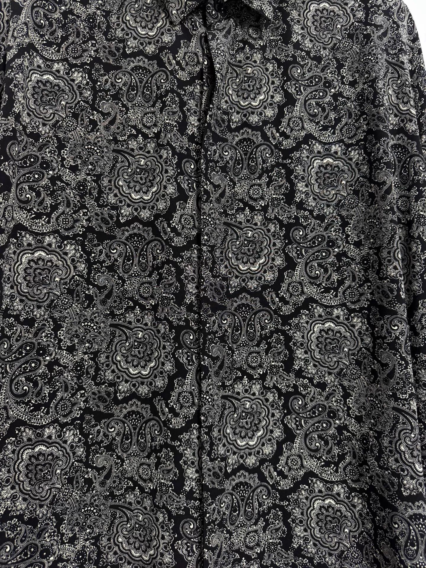 Saint Laurent Paris SLP19SS Silk Paisley 40 Black Silver Gray Oversized Shirt Size US M / EU 48-50 / 2 - 3 Thumbnail