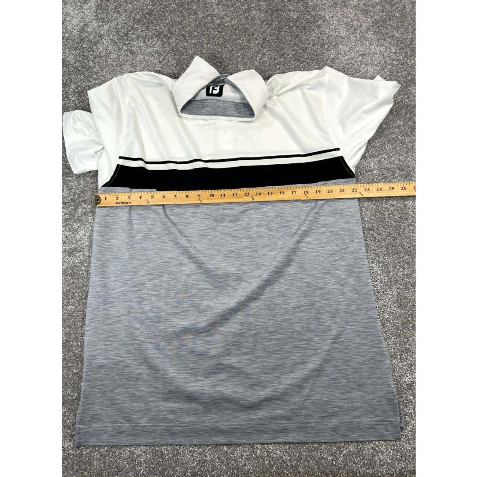 Footjoy FootJoy Polo Shirt Mens XL Gray White Black Golf Striped Short Sleeve Button Collared Sports Performance Stretch Regular Casual Polo Mens XL Gray Size US XL / EU 56 / 4 - 7 Thumbnail