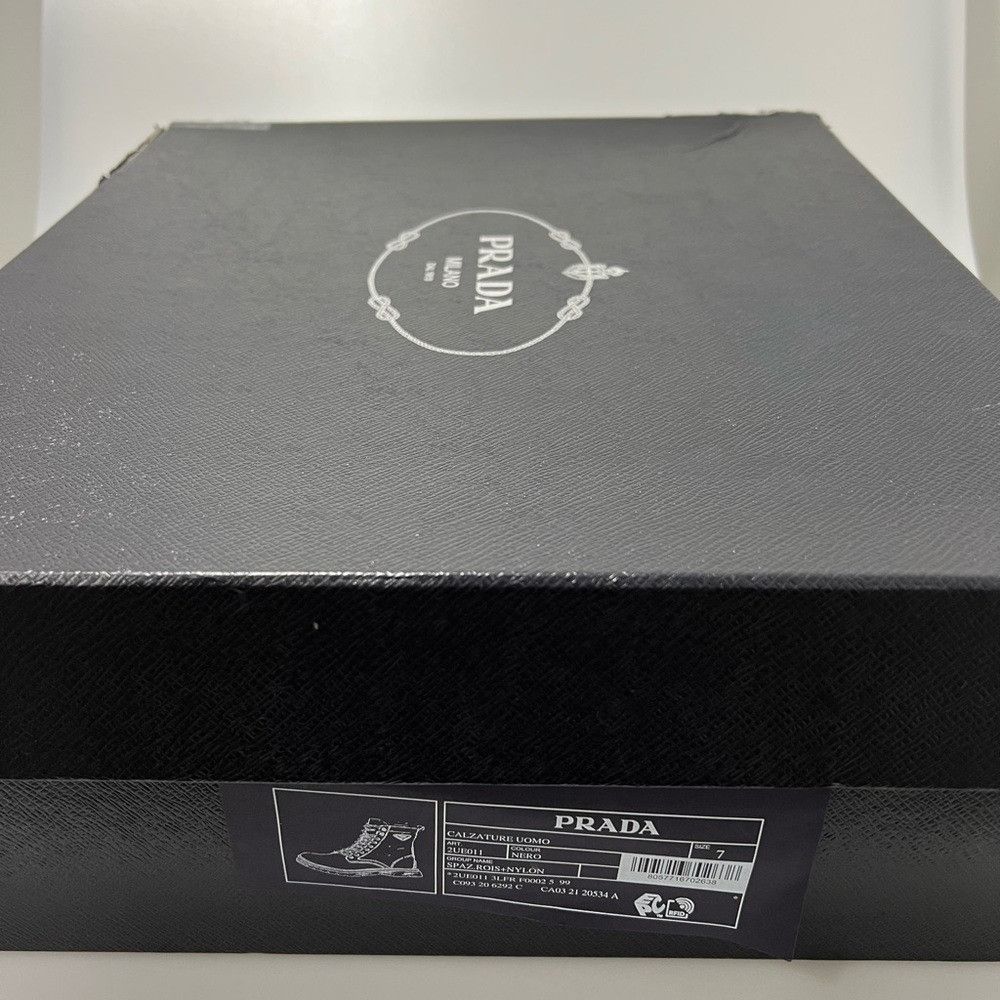 Prada Prada 40 Logo Leather & Nylon Lug-Sole Combat Boots Black Me Size US 8 / EU 41 - 10 Thumbnail